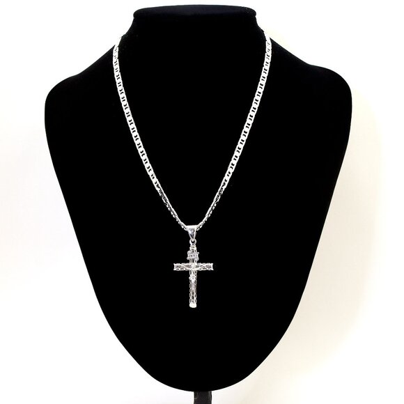 Sterling Silver Mariner Chain w Crucifix Pendant 20", 4.6 mm | 925 Silver Cross - Picture 6 of 7